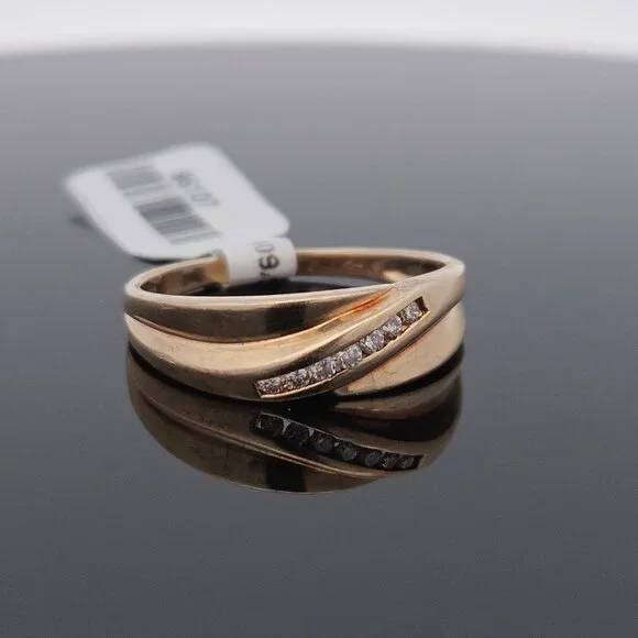 10K Yellow Gold Imitation Bypass Diamond Channel Set Men's Band Ring Size 9.75
